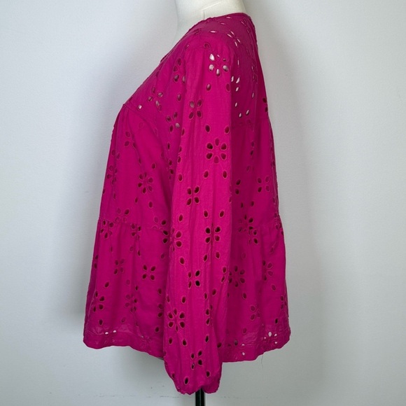 J. Crew 100% Cotton Fuchsia Eyelet Tiered Boho Blouse Women’s Size Small - Picture 3 of 7